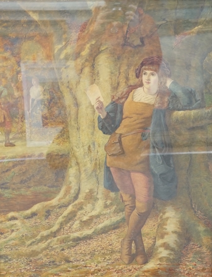 After John Everett Millais (1829-1896), Pre-Raphaelite style watercolour, Scene from Shakespeare, 'as you like it', 73 x 55cm. Condition - fair to good